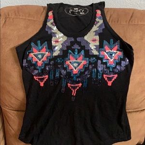 Tribal sequin black tank